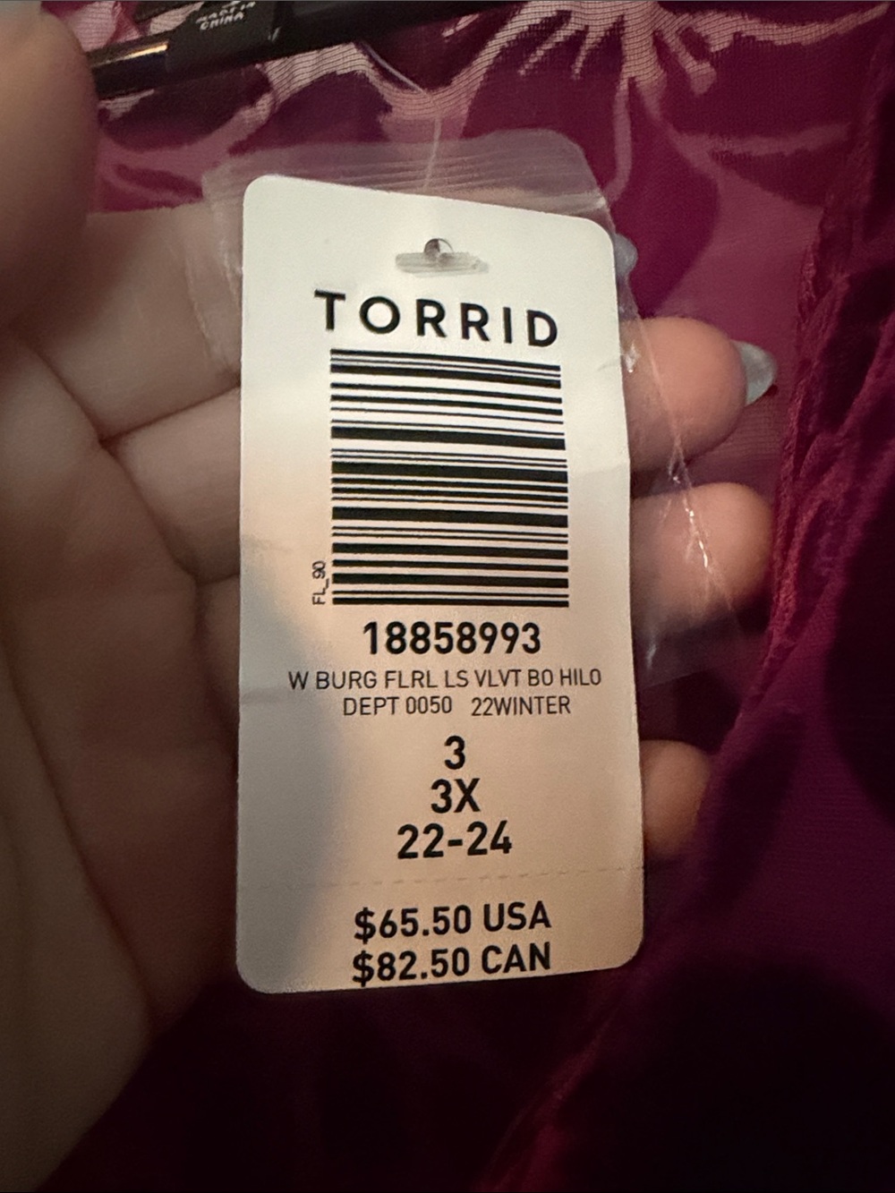 torrid Velvet Floral Tunic in Deep Magenta and Black - Picture 2 of 4